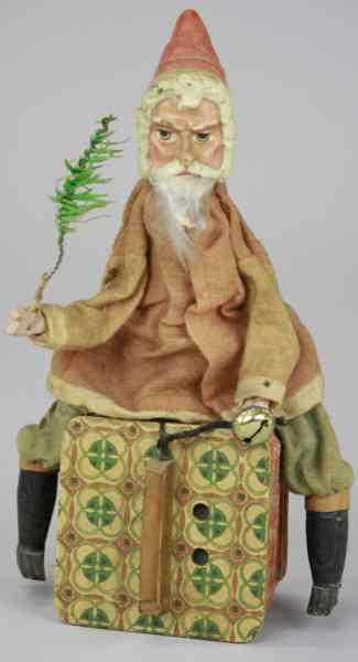 Appraisal: SANTA ON ACCORDION ORNAMENT German early composition head cloth robe