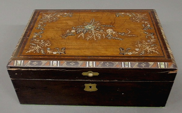 Appraisal: Victorian rosewood lap desk with mother-of-pearl inlays h x w