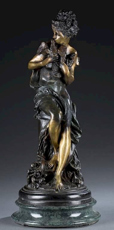 Appraisal: Woman with Birds Bronze Unknown Bronze Woman holding two birds