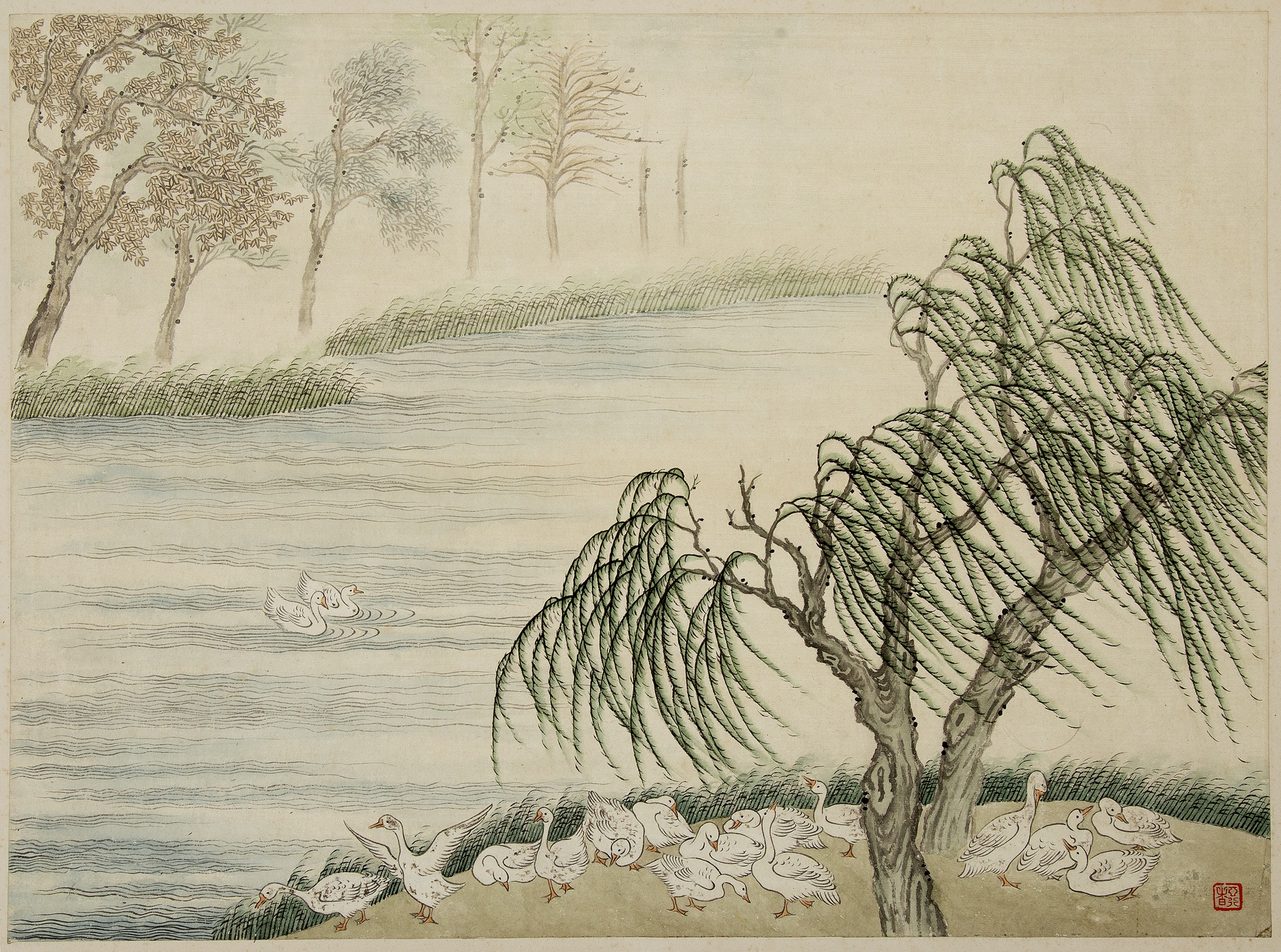 Appraisal: Chiang Yee Chinese - 'Study of geese at riverside' ink