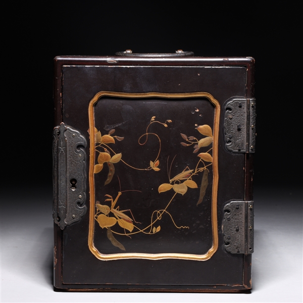 Appraisal: Antique Japanese gilt lacquer three-drawer container with metal fittings and