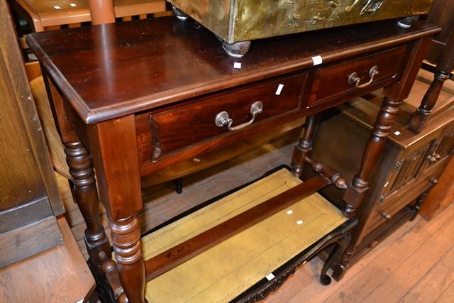 Appraisal: A VICTORIAN STYLE TWO DRAWER HALL TABLE A VICTORIAN STYLE