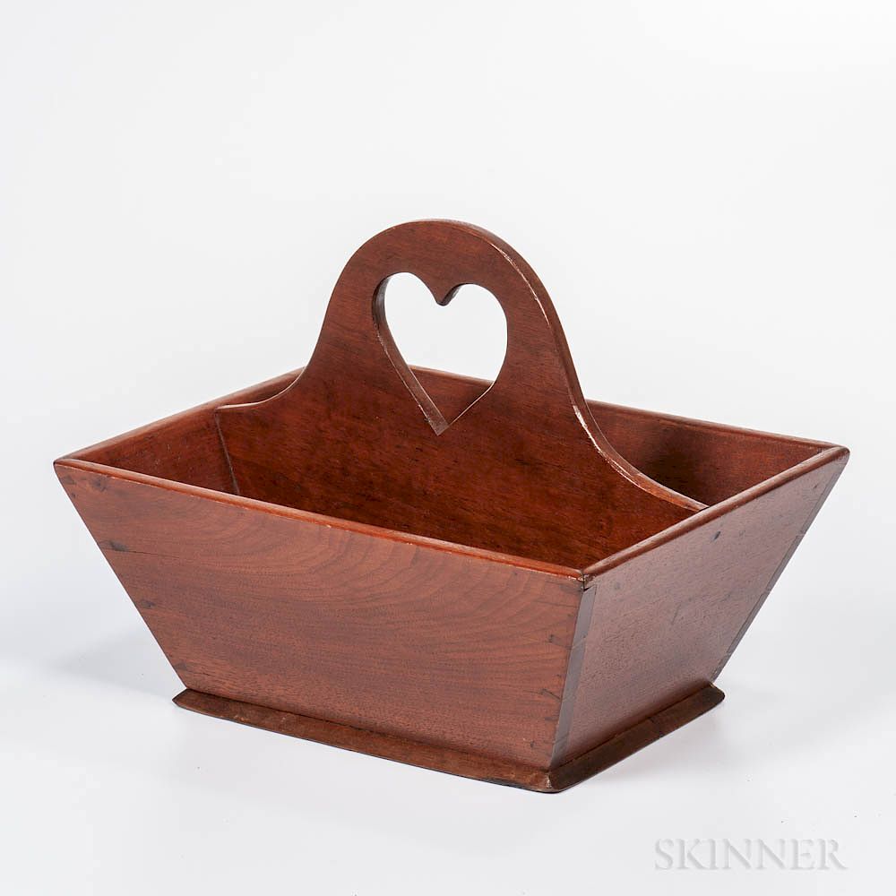 Appraisal: Walnut Heart Cutout Cutlery Box Walnut Heart Cutout Cutlery Box