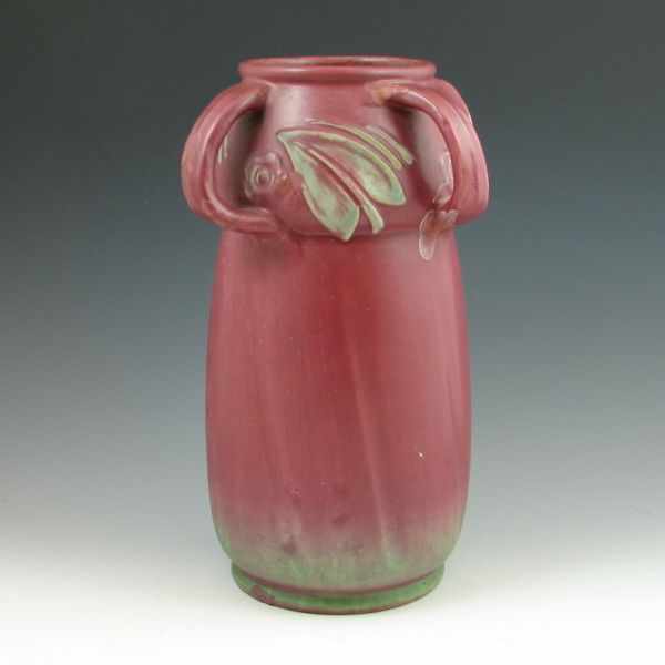 Appraisal: Weller Tutone four-handled vase in green over plum Unmarked Excellent