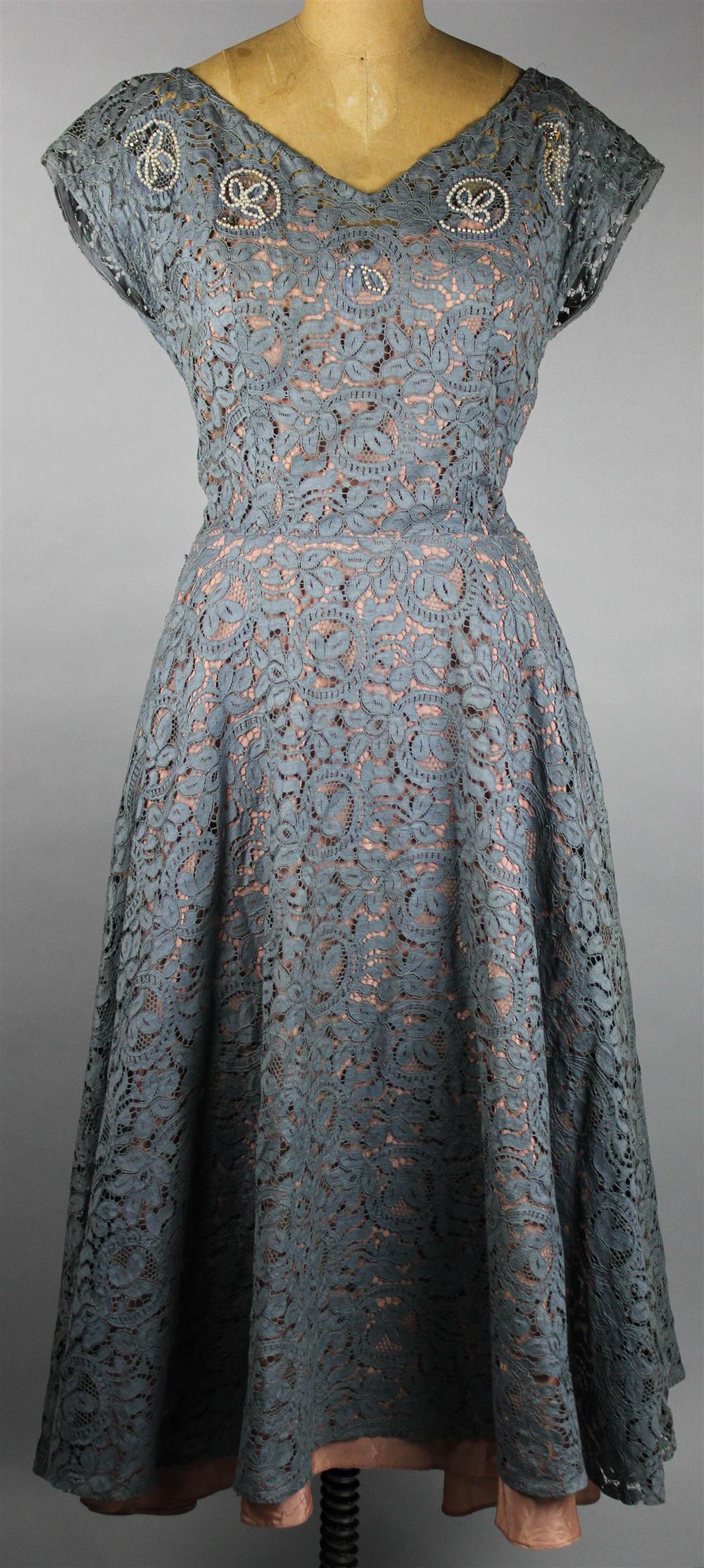 Appraisal: MID-CENTURY FRENCH LACE COCKTAIL DRESS the French lace is layered