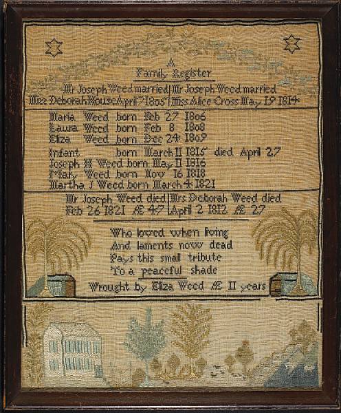 Appraisal: A silk and linen family register of the Joseph Weed