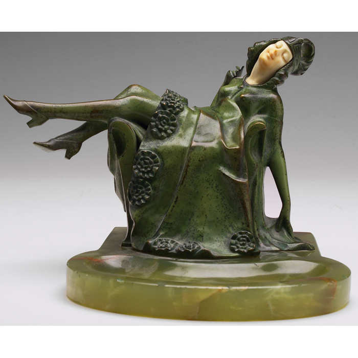 Appraisal: Art Nouveau bronze by J Ulrich marble bronze and ivory