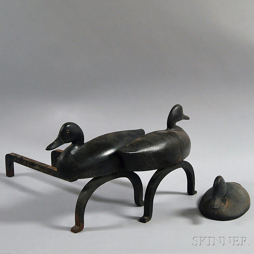 Appraisal: Pair of Cast Iron Duck Andirons and a Single Duck