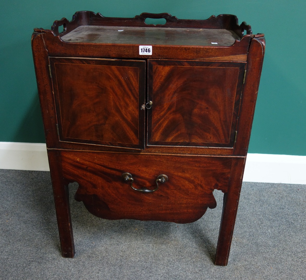 Appraisal: A George III mahogany tray top night commode with pair