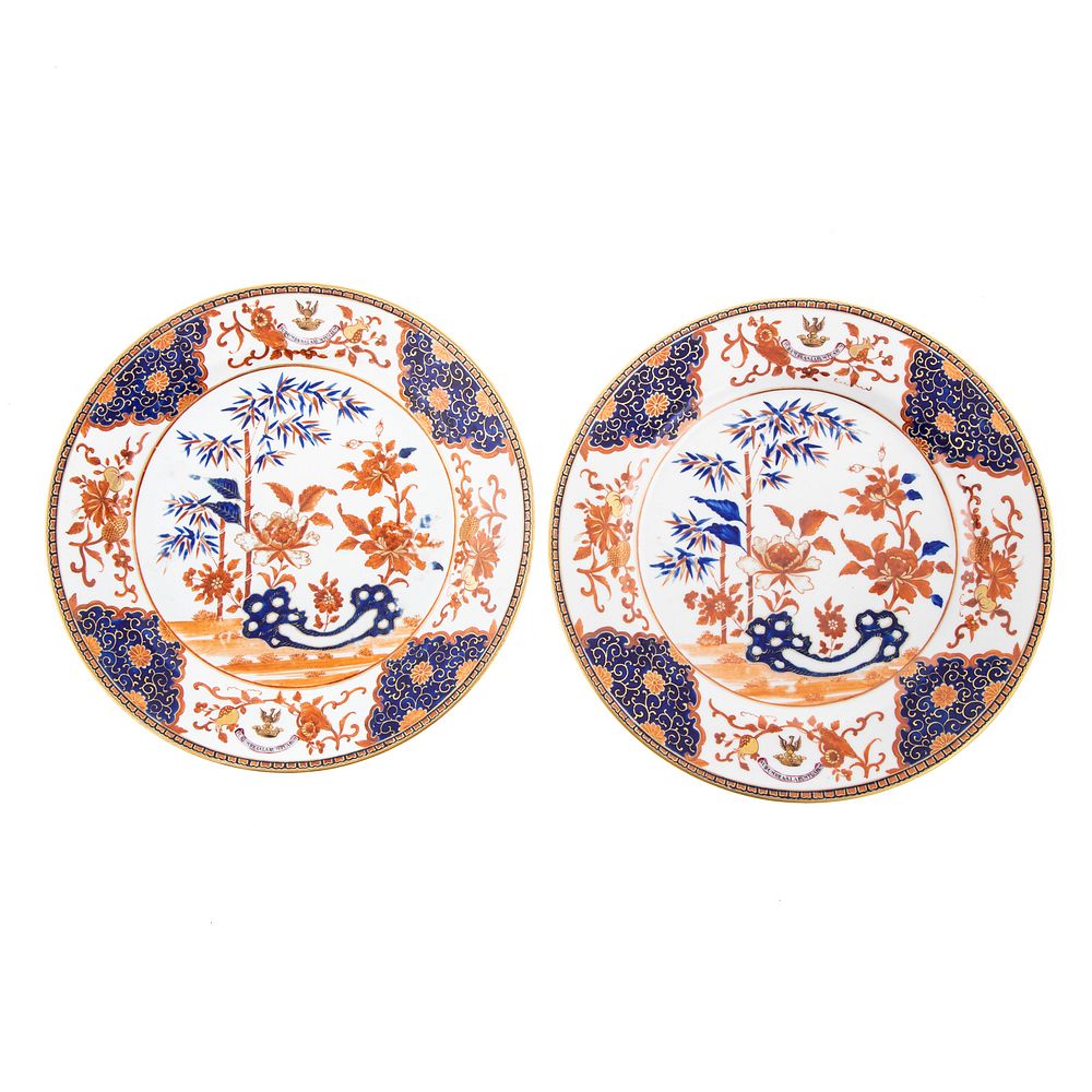 Appraisal: A Pair Chinese Export Imari Armorial Plates Circa bearing the