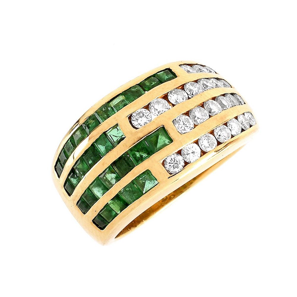 Appraisal: Emerald Diamond and K Ring Vintage Channel Set Emerald and