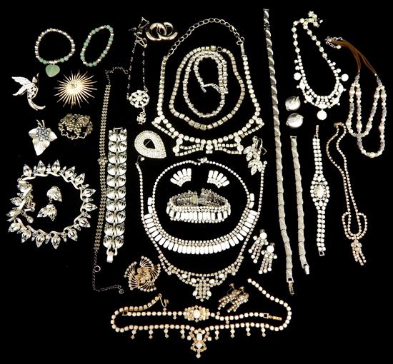 Appraisal: JEWELRY Costume jewelry pieces most pieces with elaborate rhinestone design