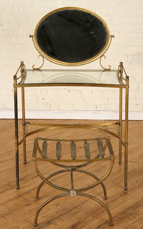 Appraisal: BRONZE MIRRORED VANITY WITH MATCHING STOOL C An interesting bronze