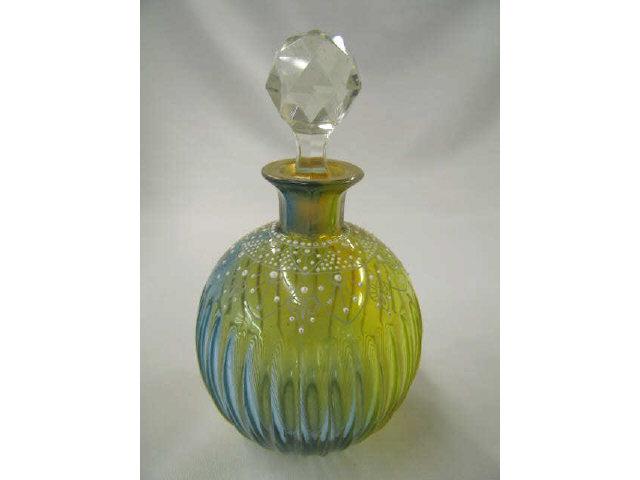 Appraisal: Moser or Webb Rainbow Art Glass Perfume Bottle white enamel