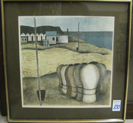 Appraisal: HERBERT BREITER color lithograph Austria born Seashore landscape with bath