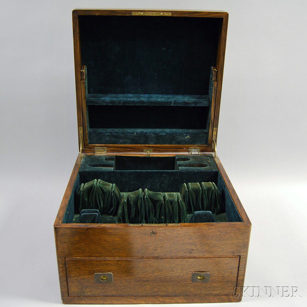 Appraisal: Late Victorian Oak Silver Chest with hinged lid and drawer