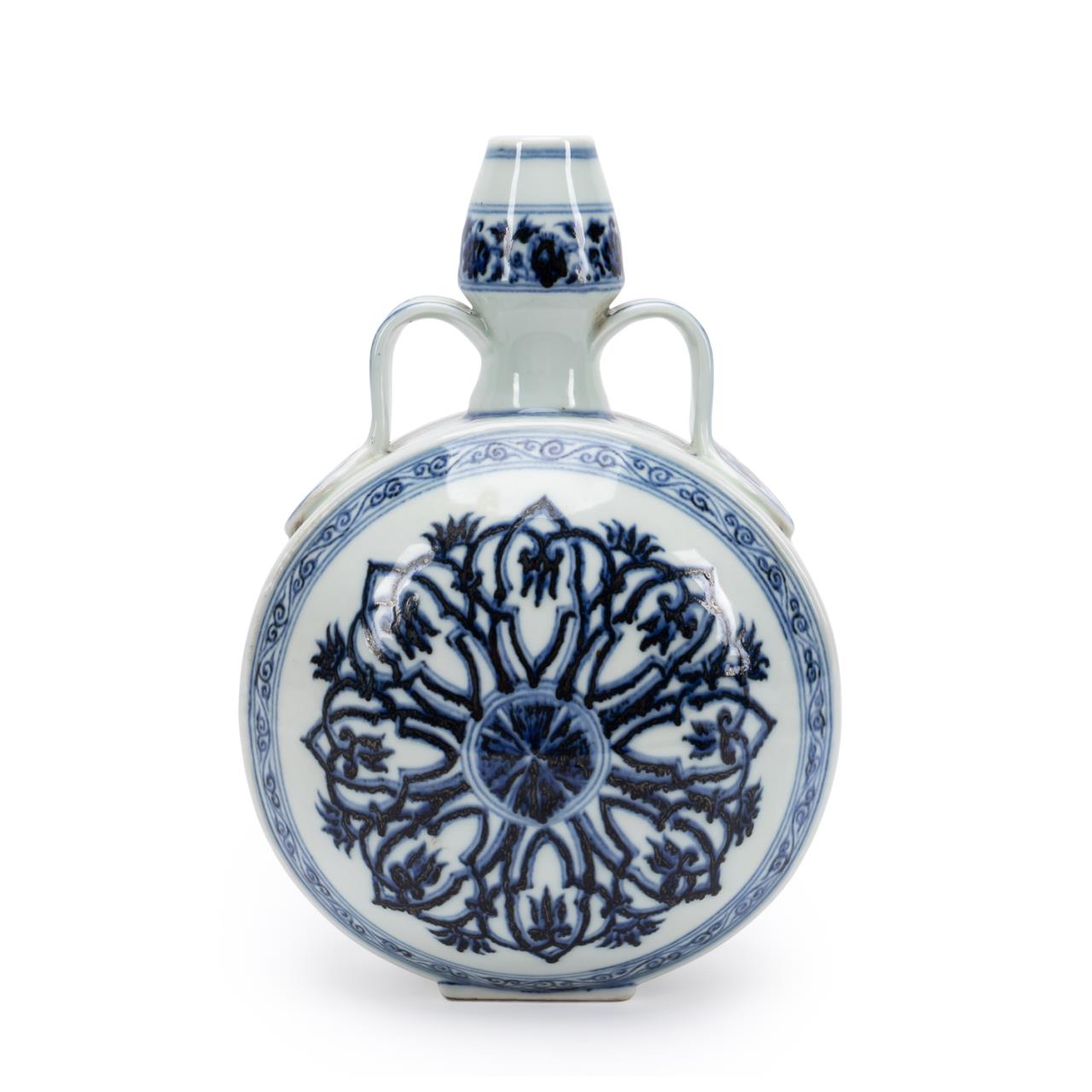 Appraisal: CHINESE BLUE WHITE ROSETTE MOON FLASK Chinese blue and white