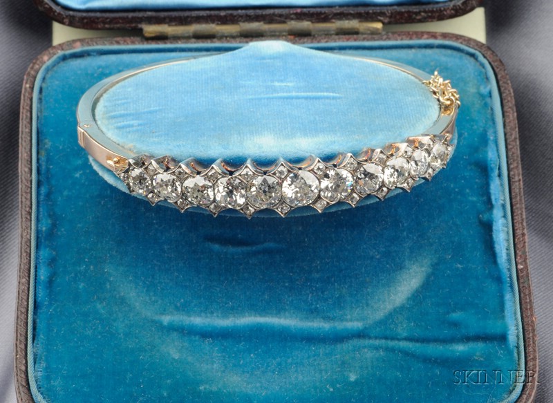 Appraisal: Antique Diamond Bangle Bracelet England prong-set with old European and