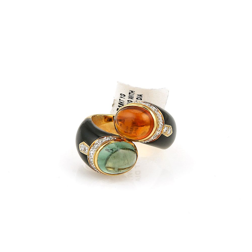 Appraisal: K YG Citrine Diamond and Onyx Bypass Ring k yellow