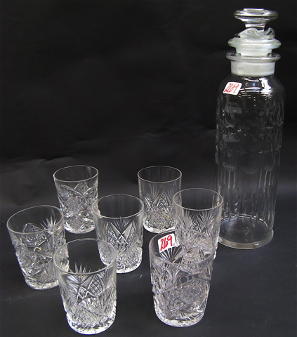 Appraisal: AMERICAN CUT GLASS DRINK PITCHER TUMBLERS pieces The cylindrical shape