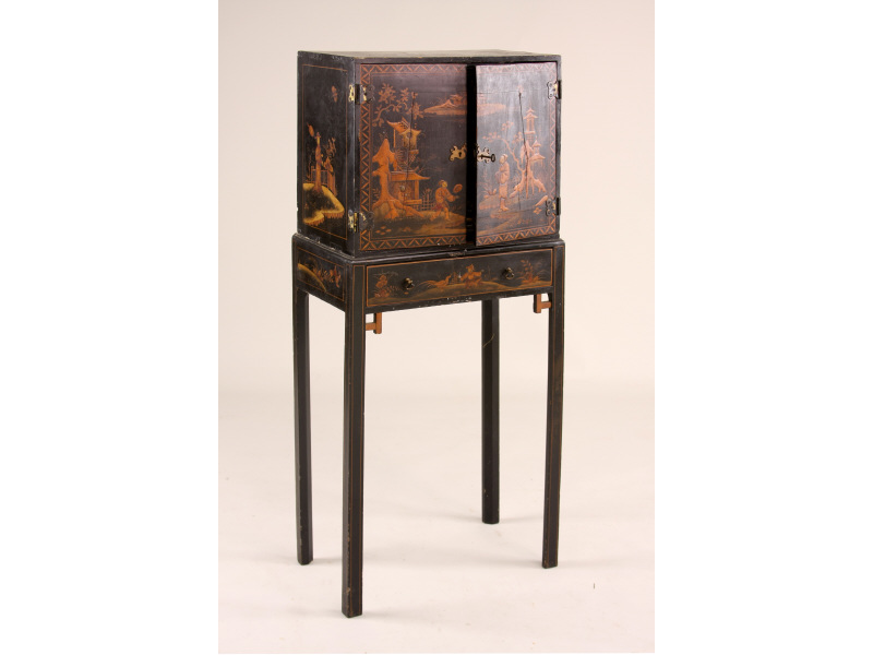 Appraisal: Chinoiserie Cabinet on Stand ca - one piece form dovetailed