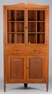 Appraisal: Greene Co TN Walnut Pane Corner Cupboard Greene County Tennessee