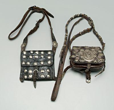 Appraisal: Fine silver mounted leather money bag leather shoulder bag with