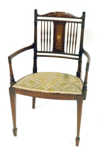 Appraisal: An Edwardian mahogany elbow chair with a carved and inlaid