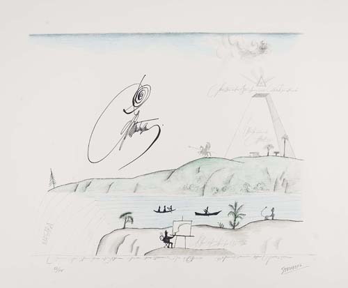 Appraisal: SAUL STEINBERG Niagara Falls Color lithograph circa x mm x