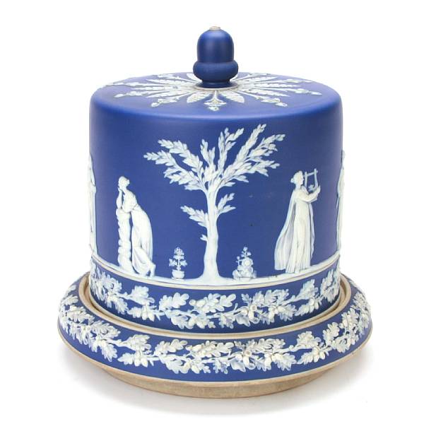 Appraisal: An English jasperware cake cheese dome and stand rim chips