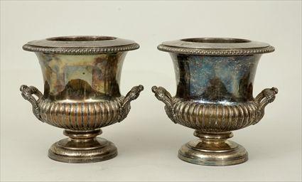 Appraisal: Pair of Silverplate Campagna-Form Wine Coolers x in