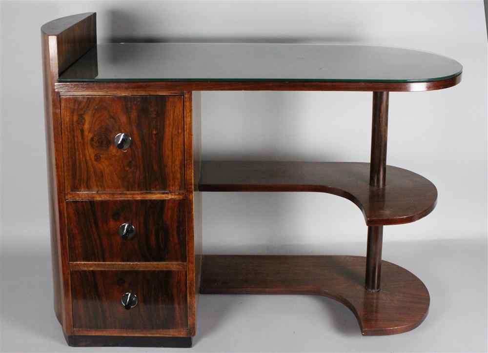 Appraisal: ART DECO ROSEWOOD SINGLE PEDESTAL DESK circa having a rectangular