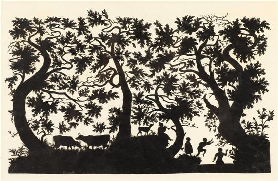 Appraisal: SILHOUETTE -Anonymous th century A cow herd playing on a