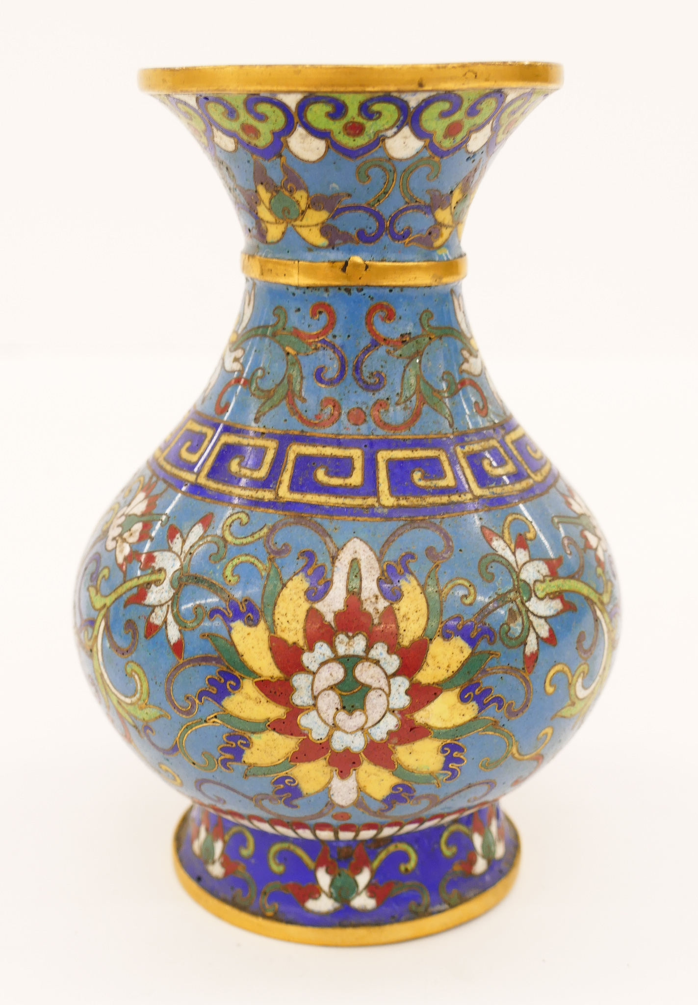 Appraisal: Chinese Qing Cloisonne Lotus Vase ''x '' Polychrome enameled with