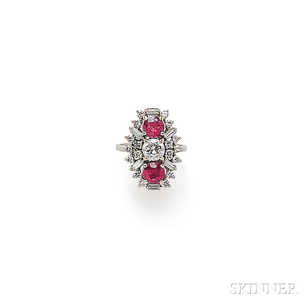 Appraisal: kt White Gold Ruby and Diamond Ring centering a full-cut