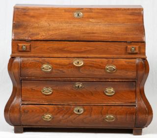 Appraisal: DUTCH OAK BOMBE SLANT-FRONT DESK ANTIQUE H W D The