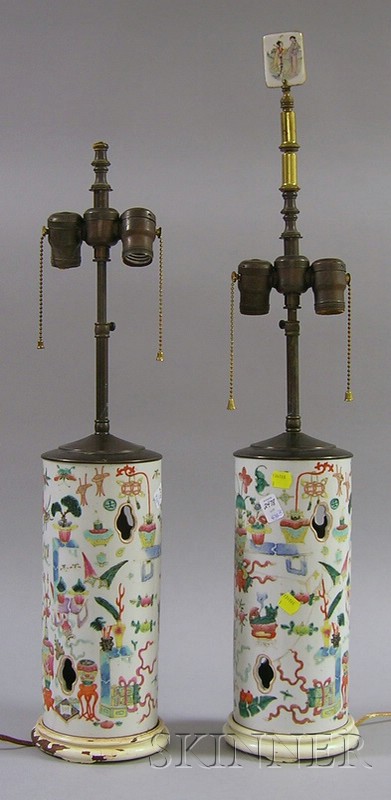 Appraisal: Pair of th Century Chinese Hat Stands Converted to Lamps