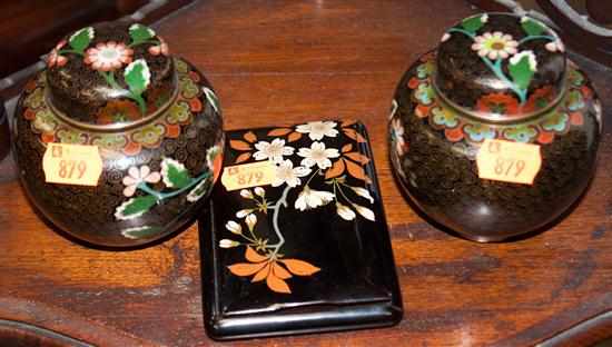 Appraisal: Pair of Chinese cloisonne ginger jars and a Japanese lacquered