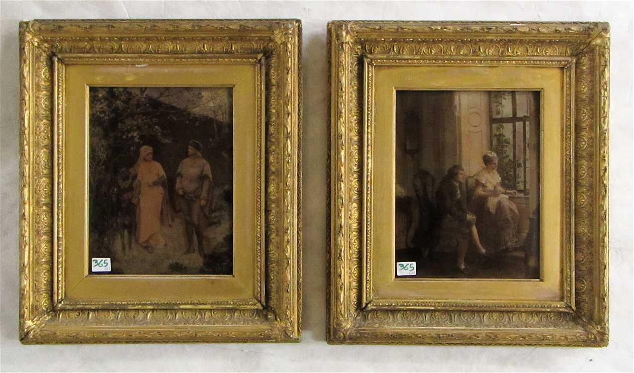 Appraisal: TWO VICTORIAN CRYSTOLEUM PRINTS ON GLASS courting couples Images measure