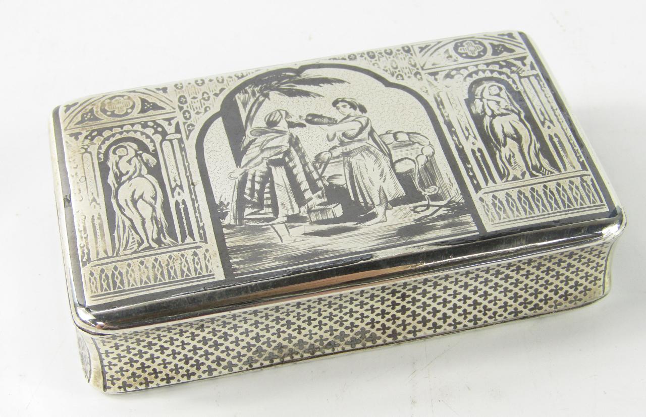 Appraisal: A French late thC silver and niello snuff box decorated