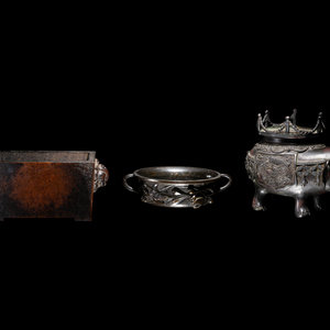 Appraisal: Three Chinese Bronze Articles comprising two censers and an elephant