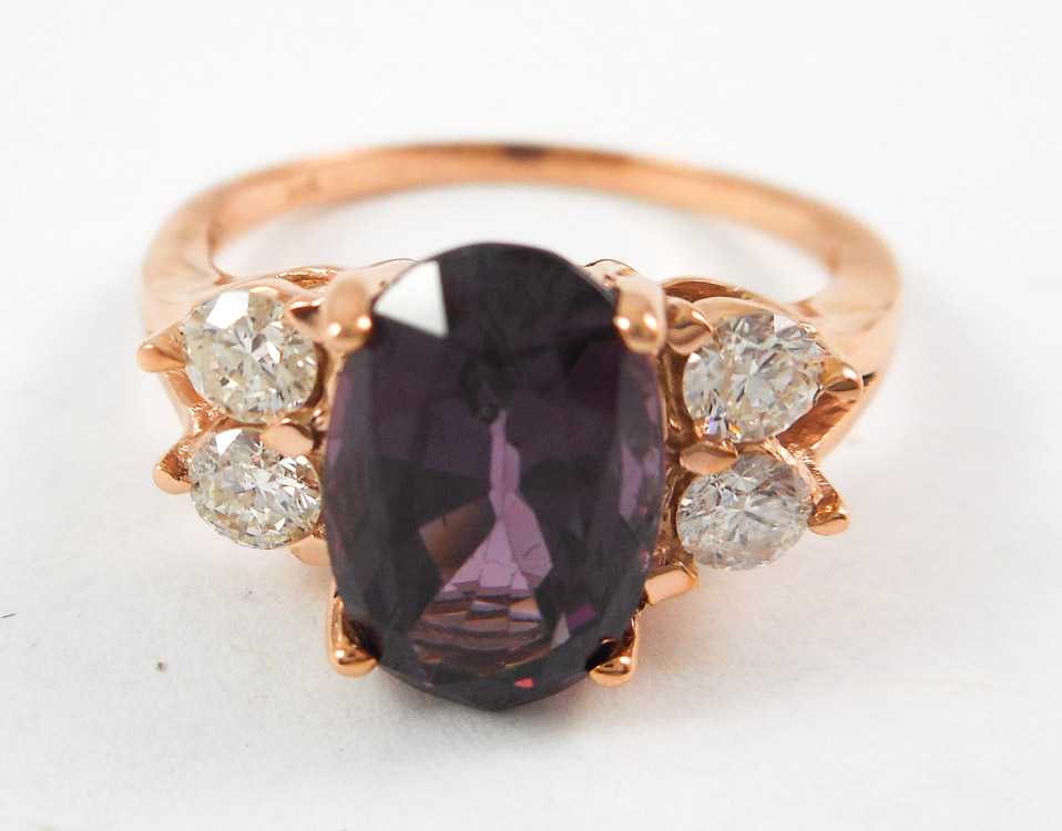 Appraisal: PURPLE SPINEL DIAMOND AND FOURTEEN KARAT GOLD RING The rose