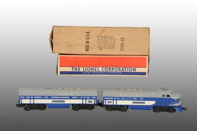 Appraisal: Lot of Lionel O-Gauge Wabash Units in OB Description Post-war