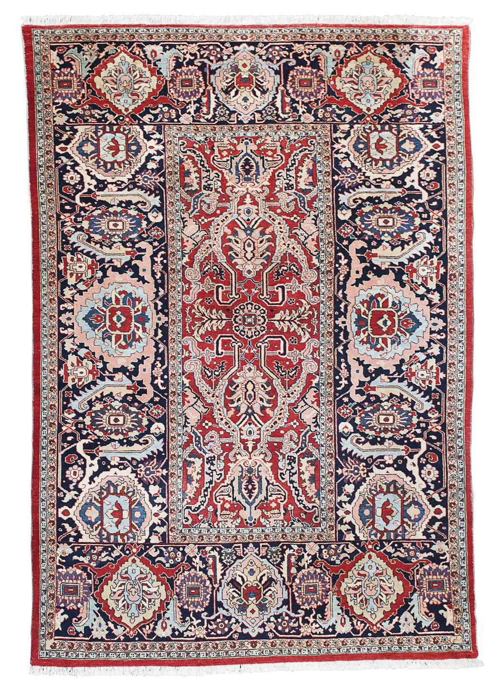 Appraisal: HERIZ STYLE CARPET MODERN the narrow red field with palmette