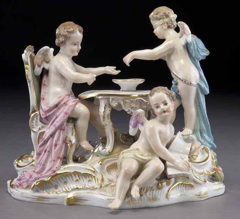 Appraisal: Meissen porcelain figural group with three cherubsone seated writing in