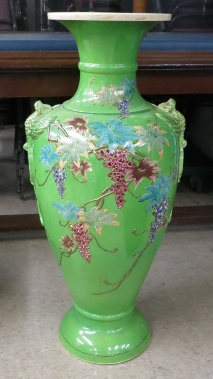 Appraisal: JAPANESE SATSUMA EXPORT POTTERY FLOOR VASE hand decorated in grapevine