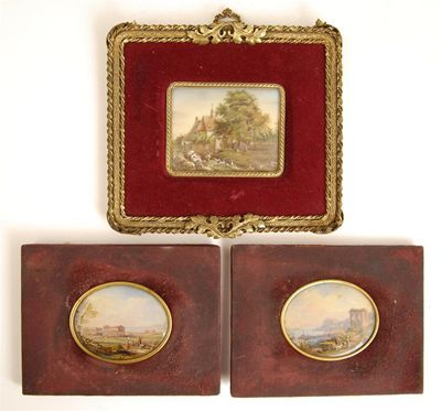 Appraisal: A pair of late th century Italian oval landscapes View