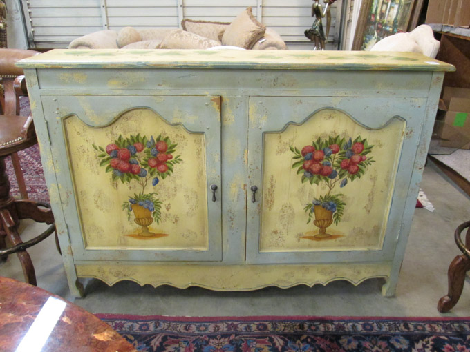 Appraisal: A PAINTED DECORATED MAHOGANY SIDE CABINET th century a -door