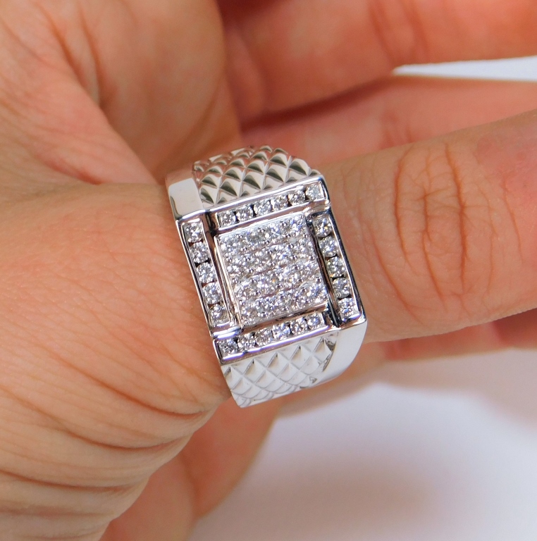 Appraisal: ESTATE K WHITE GOLD MEN'S DIAMOND RING Unknown th CenturyGeometric