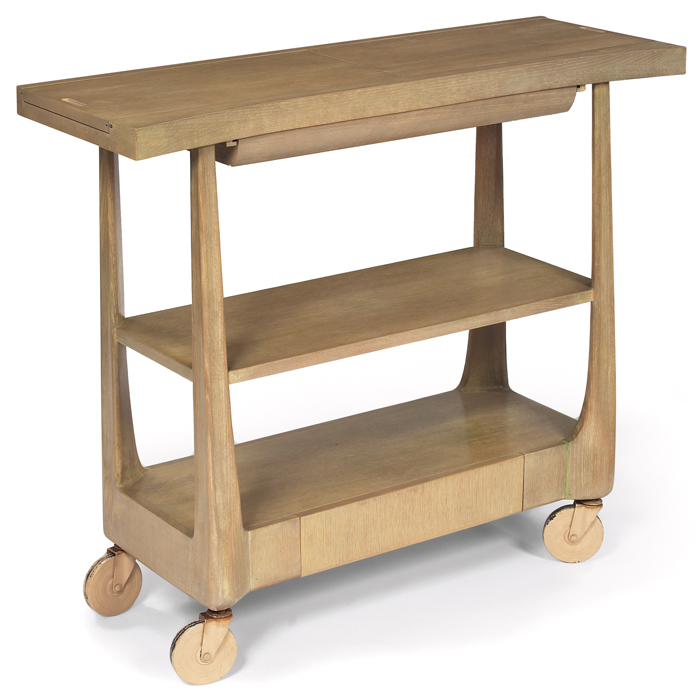 Appraisal: Harold Schwartz serving bar cart by Romweber oak with Palamino